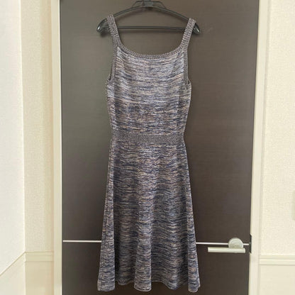 GUCCI Dress XS V Neck Sleeveless Flare Multi Color Navy Gray White
