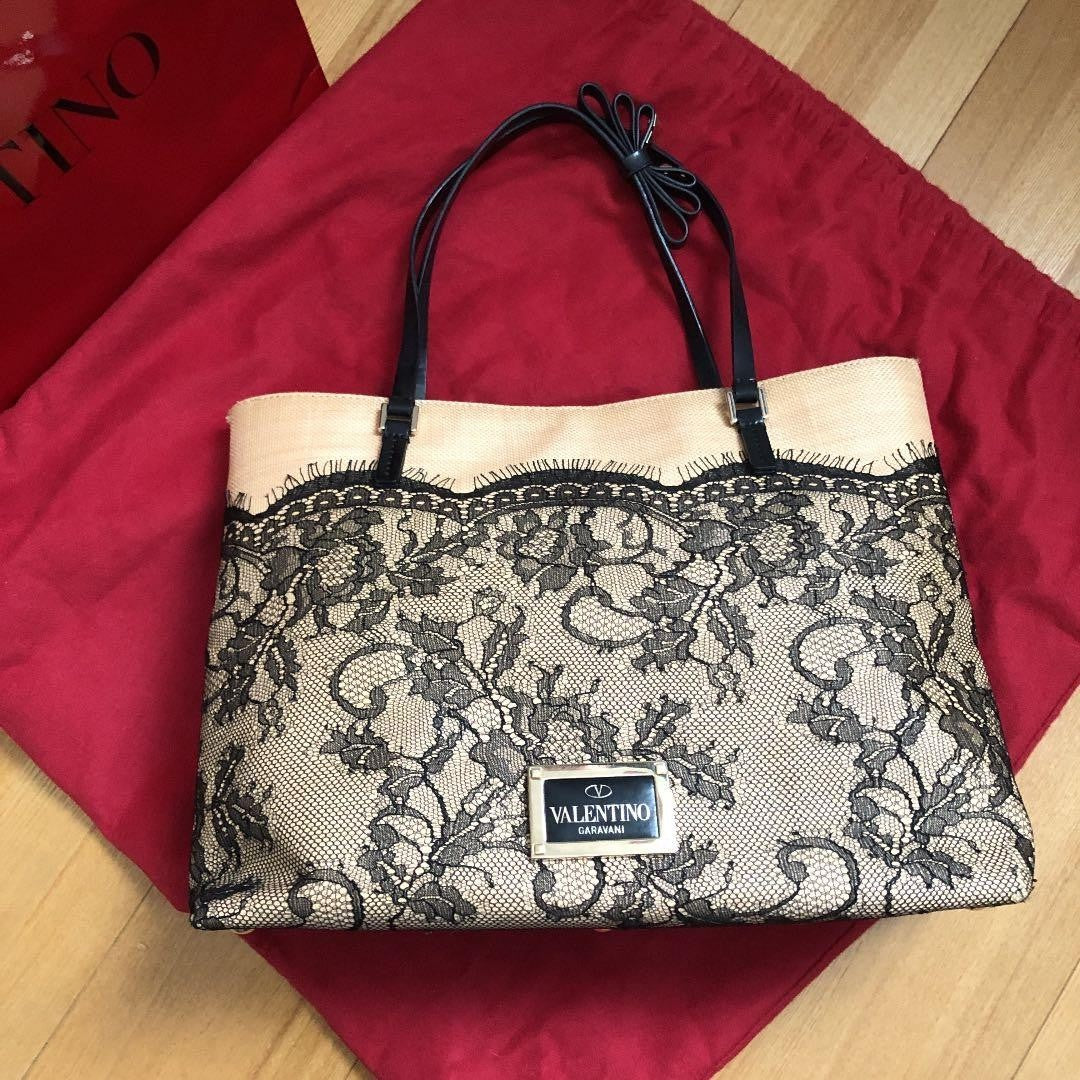 Valentino Black Lace Tote Bag – A4 Capacity Stylish Designer Handbag Authentic