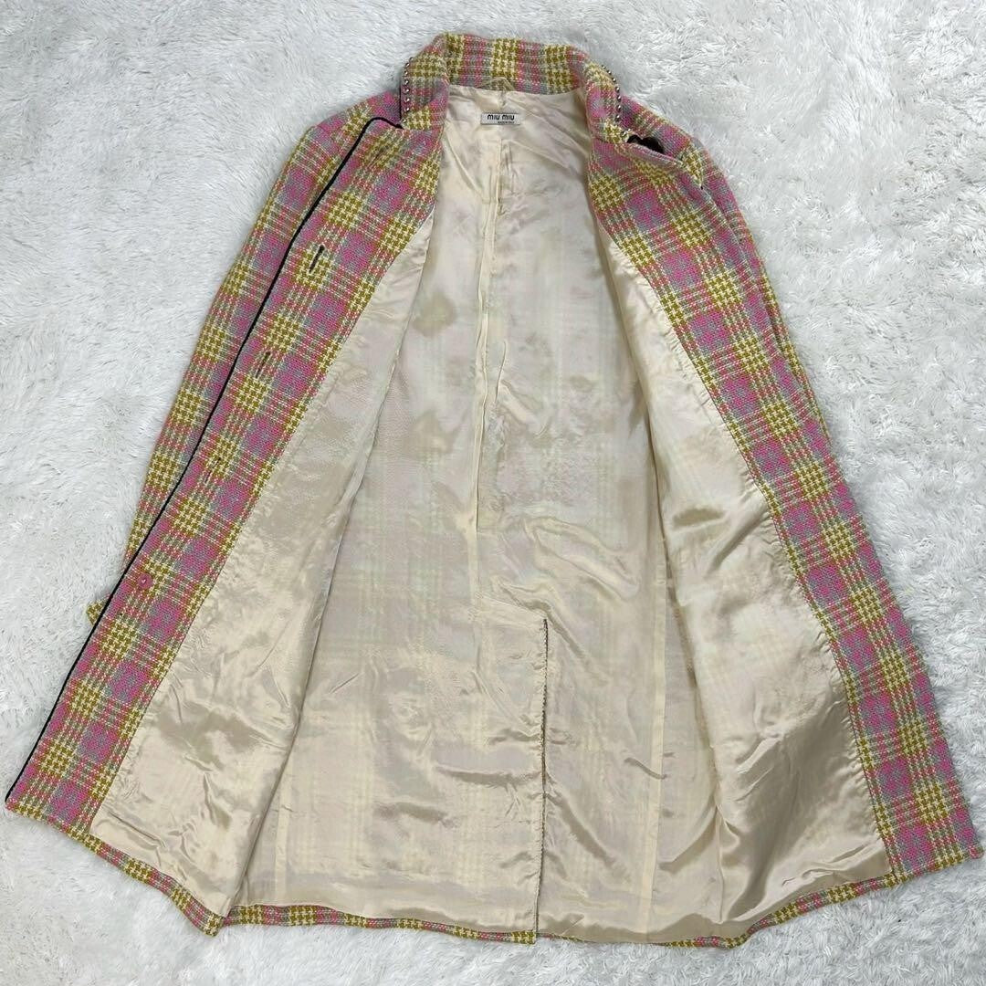 Miu Miu Tweed Coat Outerwear Fashion Jacket Pink Plaid Checkered size 38 Used
