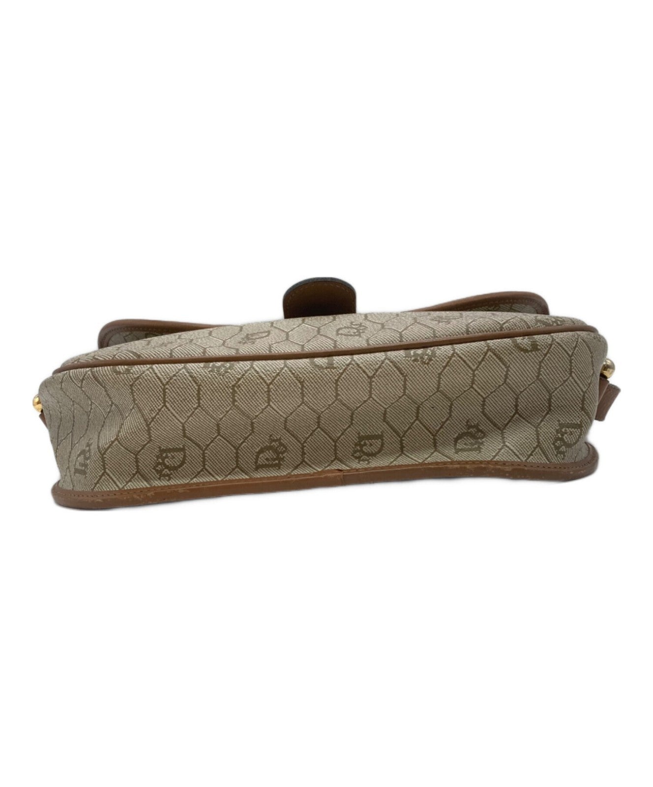 Dior Honeycomb Shoulder Crossbody Bag Beige Canvas Leather Vintage Auth 1121