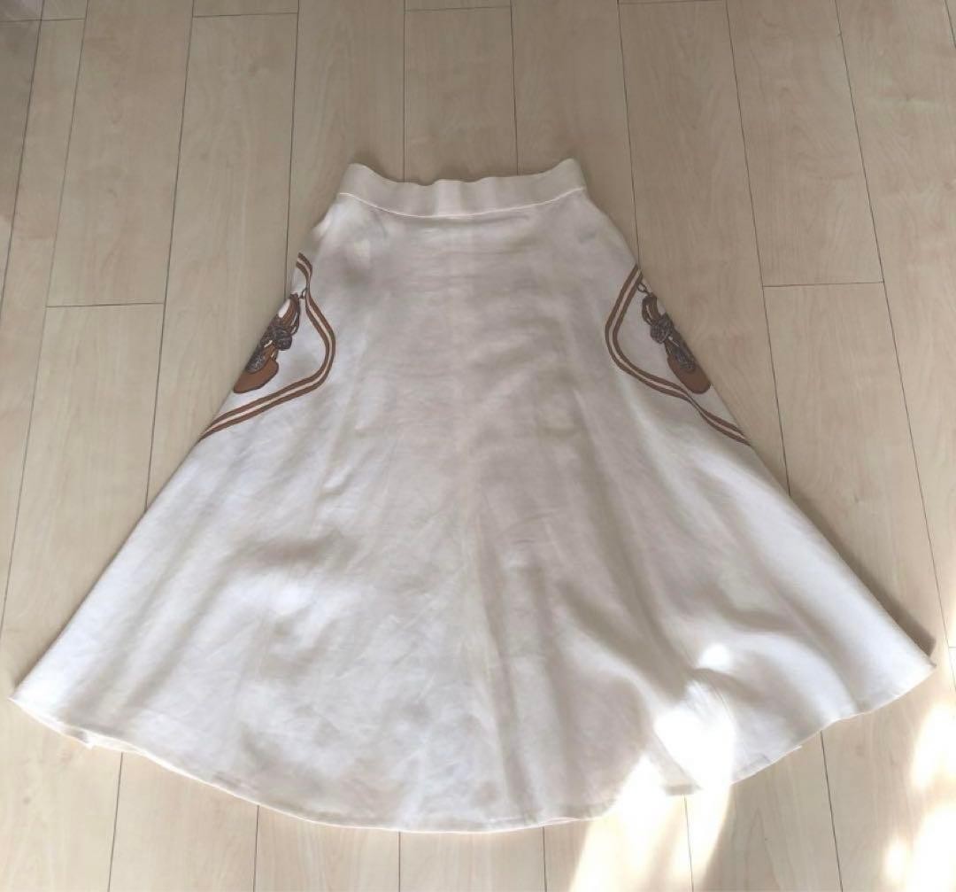 USED HERMES LINEN FLARE SKIRT BRIDES GALA VERYGOOD