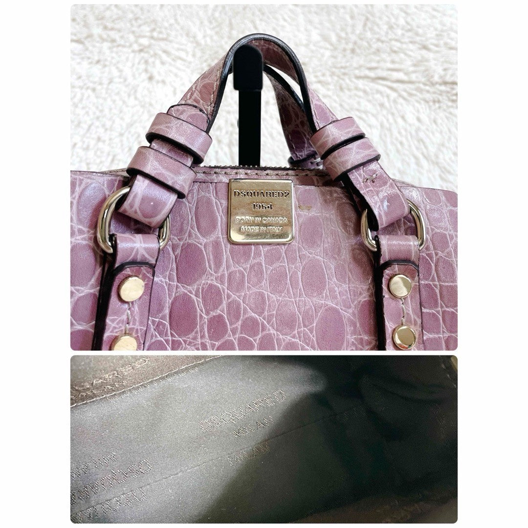 Dsquared2 Croco Embossed Suede 2Way Shoulder Handbag Pink Used Ex+ Authentic JPN