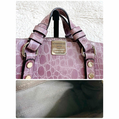Dsquared2 Croco Embossed Suede 2Way Shoulder Handbag Pink Used Ex+ Authentic JPN