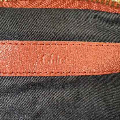 Chloe Ethel Handbag Red Orange Leather Logo Plate Top Handle No Strap Authentic