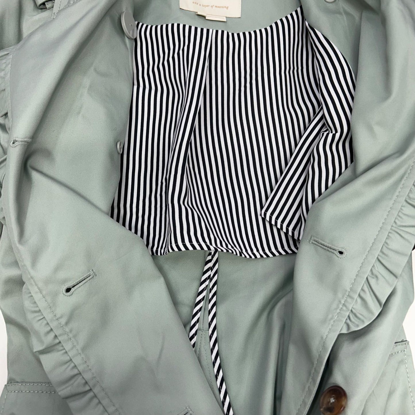 Kate Spade Light Green Ruffled Trench Coat Size S