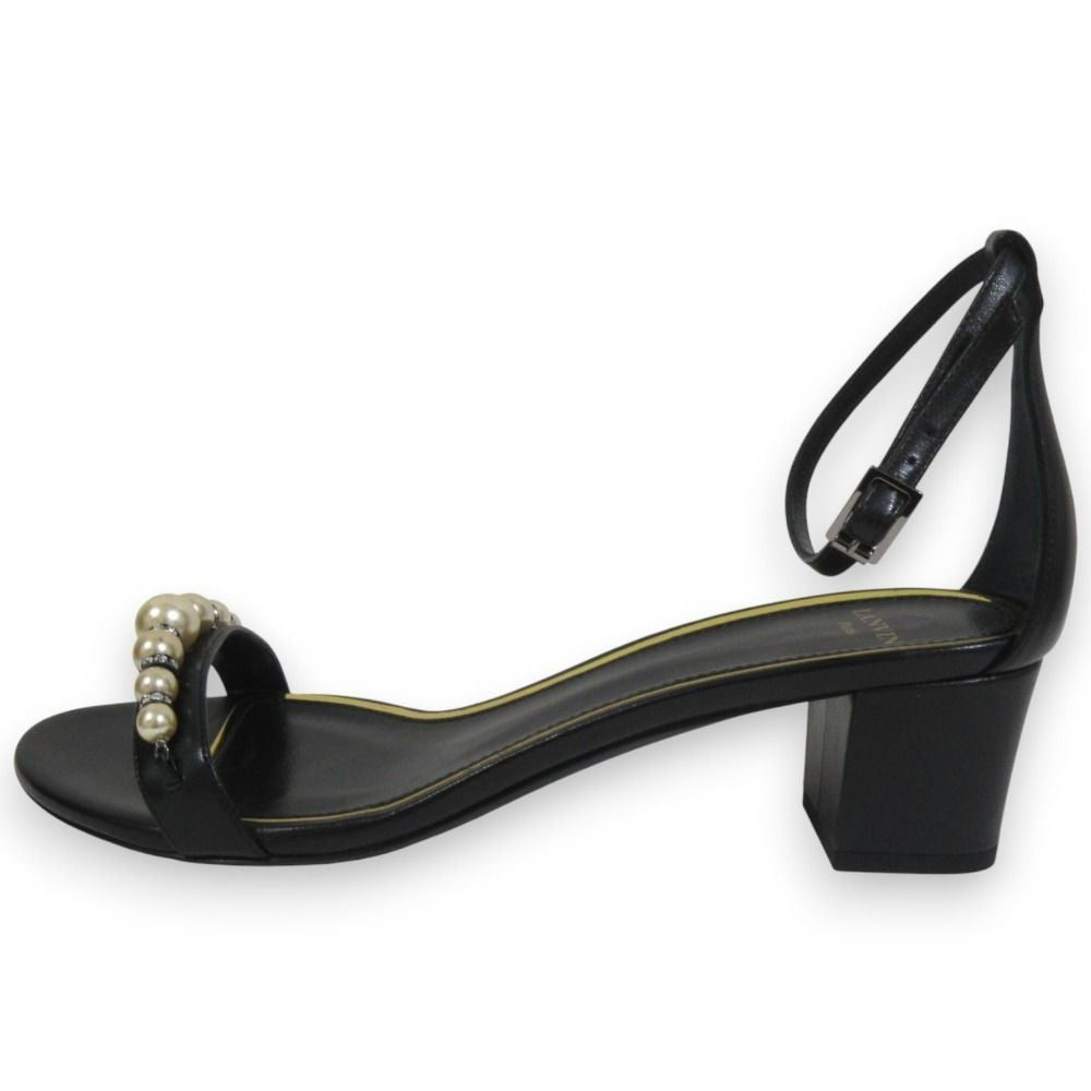 LANVIN Faux pearl embellished ankle strap sandals 40.5 Black Women USED