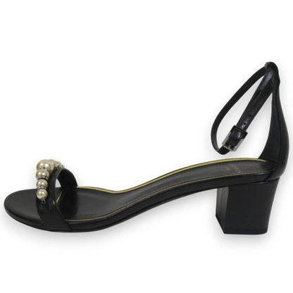 LANVIN Faux pearl embellished ankle strap sandals 40.5 Black Women USED