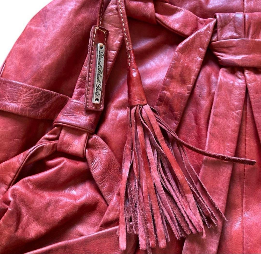 Diesel Women Genuine Leather Shoulder Bag Tassel A4 Size Storage Capacity Red