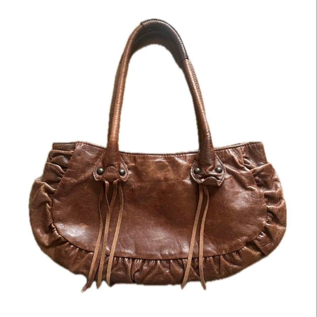 ANNA SUI Y2K Vintage Leather Shoulder Bag Fringe Brown Iconic Rare Chic Y2K#1288