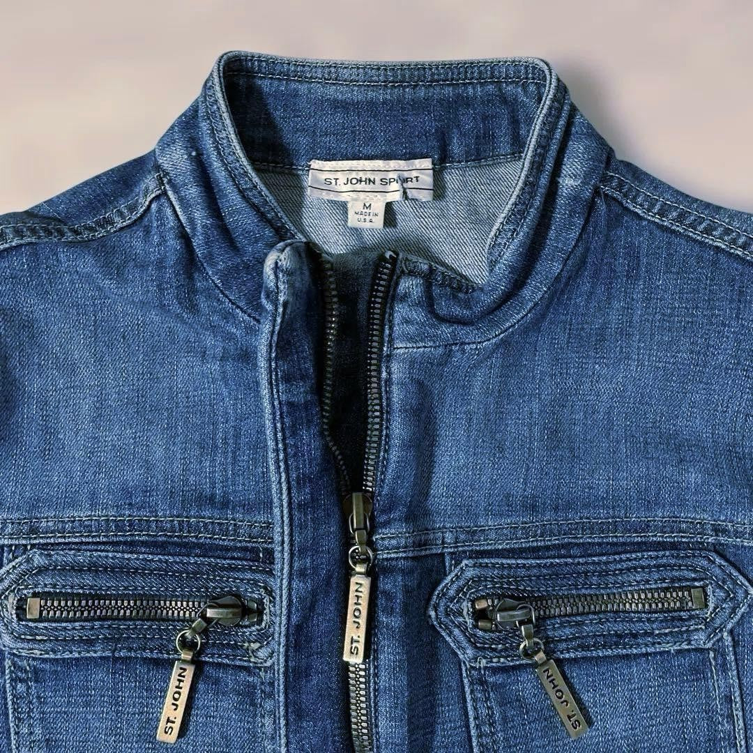 John Varvatos Denim Zip-Up Jacket Blue 4 Pockets Vintage