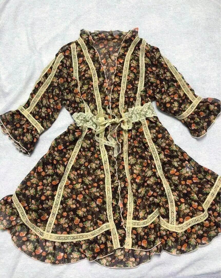 LIZ LISA doll Floral tunic Ruffle cardigan Lace Brown￼