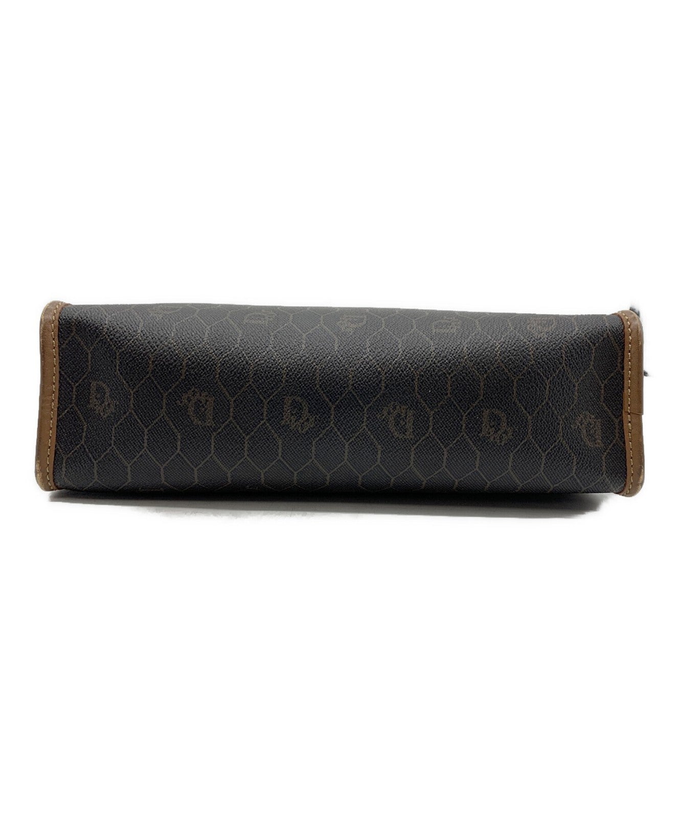 Dior Honeycomb Clutch Bag Brown Canvas Leather Vintage Authentic