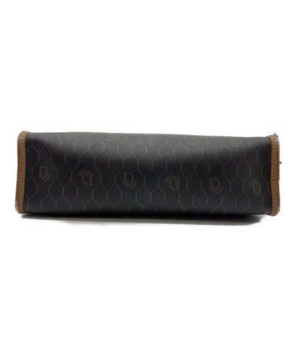 Dior Honeycomb Clutch Bag Brown Canvas Leather Vintage Authentic