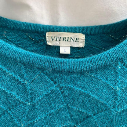 Turquoise knitted pattern cardigan with sequinned trim, size L