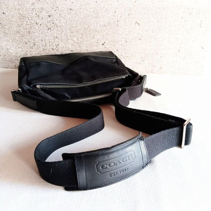 Coach Vintage Black Shoulder Bag Canvas Nylon with Leather Trim Large Crossbody