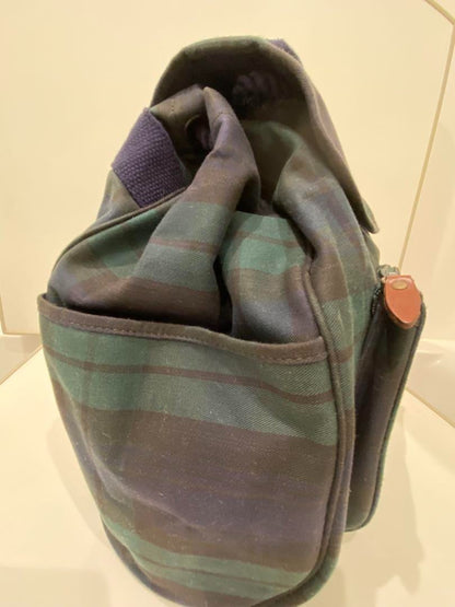 Vintage Polo Ralph Lauren Backpack Black Watch Plaid Canvas PVC 40x30x15cm