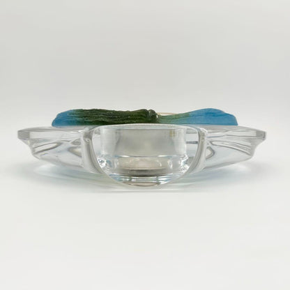 Authentic Daum France Crystal Table Clock Blue Green Clear Gold Used From Japan