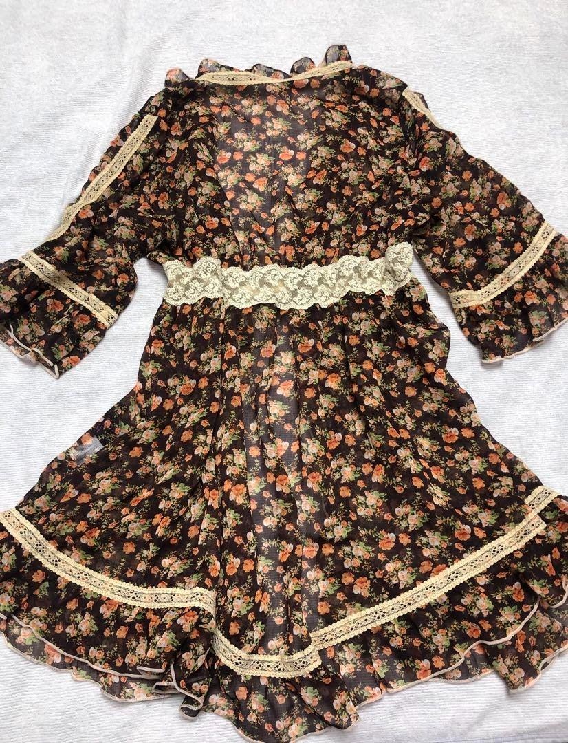 LIZ LISA doll Floral tunic Ruffle cardigan Lace Brown￼
