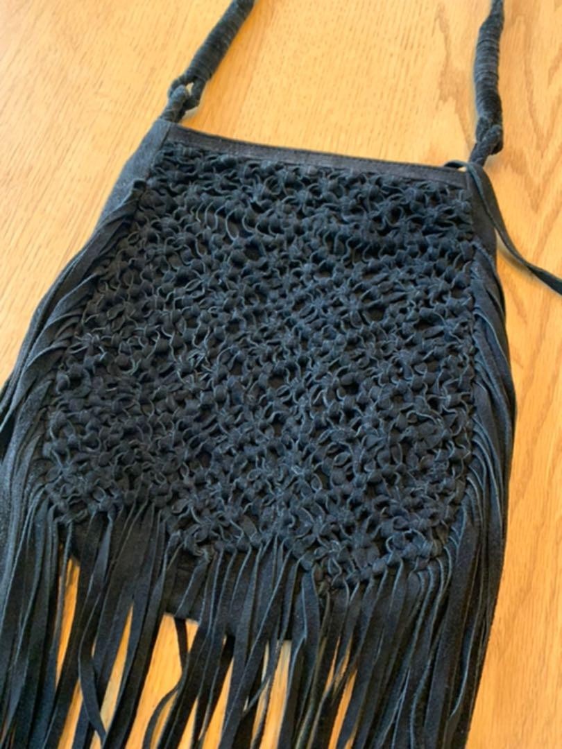 Cleobella Fringe Shoulder Crossbody Bag Suede in Black USED Good Condition