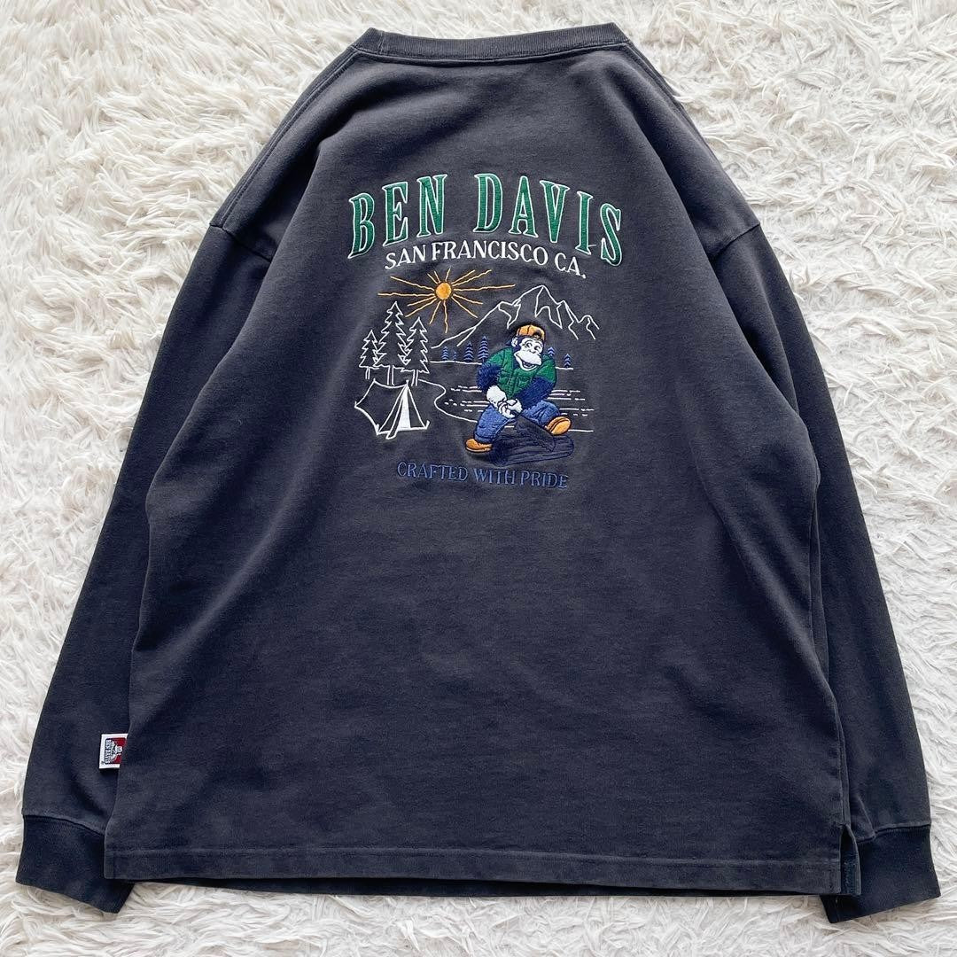 Ben Davis Long Sleeve T-Shirt Arch Logo Embroidery Charcoal Gray Japan