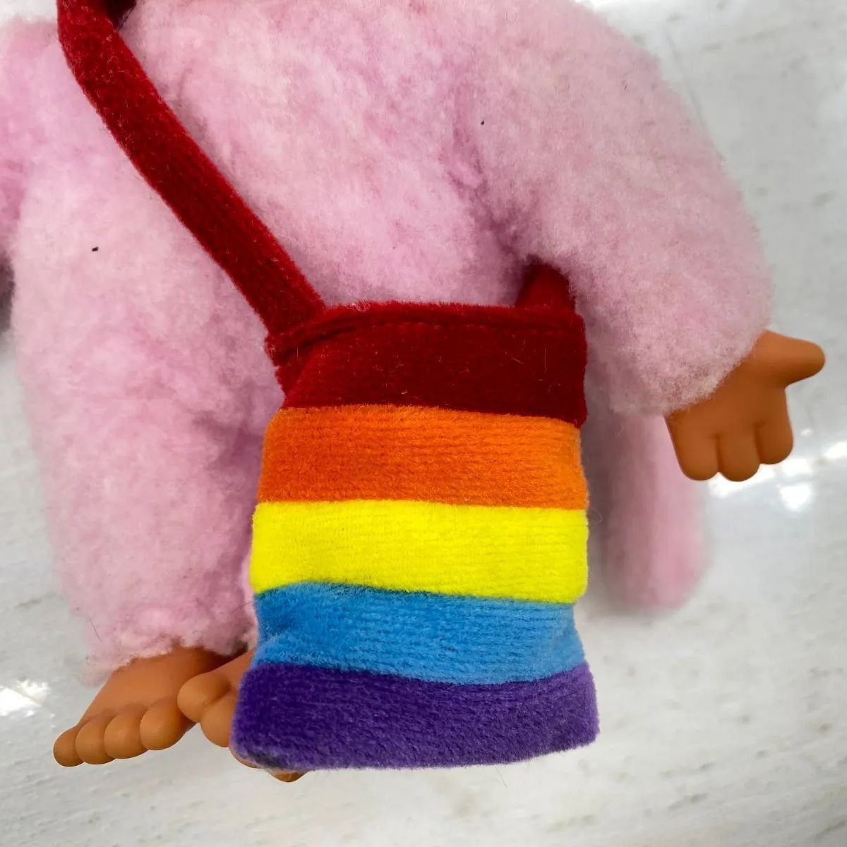 Monchhichi Plush Toy Rainbow Pink Size S Released in 2000 Blue Eyes Vintage