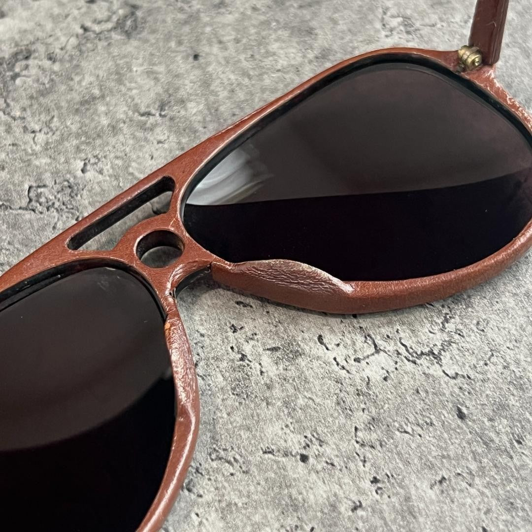 Baush Lomb Leather Wrapped Sunglasses Shooter Teardrop Shape Brown Used