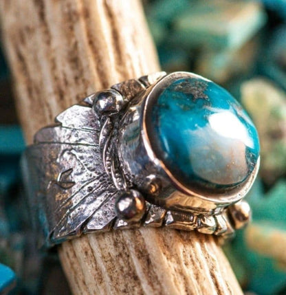 High-grade Ithaca Peak Turquoise Silver Tufa Cast Ring US Size 12