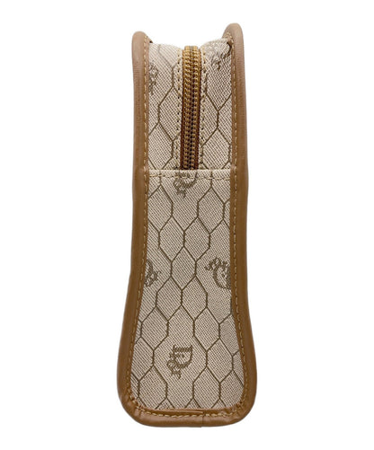 Dior Honeycomb Clutch Bag Beige Canvas Leather Vintage Authentic