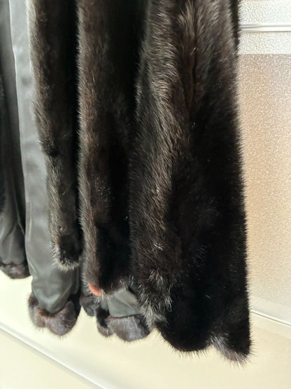LANVIN Vintage Black Mink Real Fur Poncho Mantle Cape Coat Gold Saga Japan