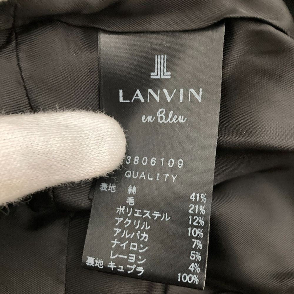 LANVIN en Bleu Tweed Coat with Corsage, Size 36, Black and White Women USED