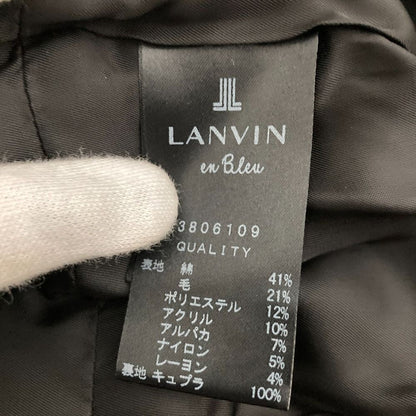 LANVIN en Bleu Tweed Coat with Corsage, Size 36, Black and White Women USED