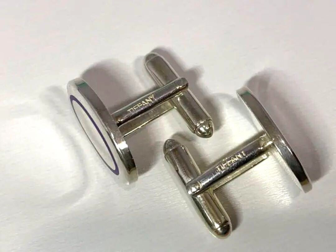 Tiffany & Co. Authentic Cufflinks Tie Pin Silver925 Blue Oval Men's With Box Bag