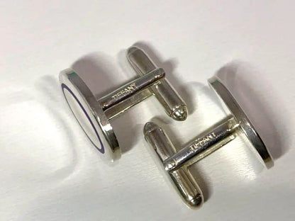 Tiffany & Co. Authentic Cufflinks Tie Pin Silver925 Blue Oval Men's With Box Bag