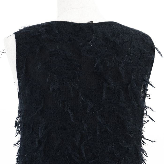 CHANEL 09A P36107 Mohair Fringe Sleeveless Dress Women Size 38 Dark-Navy