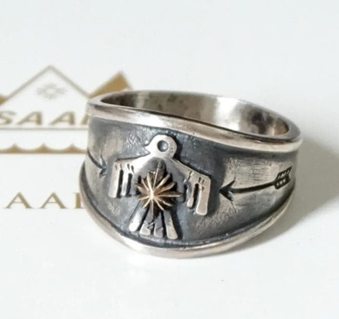 Thunderbird Ring, Native American Style, Thick Band, Engraved
