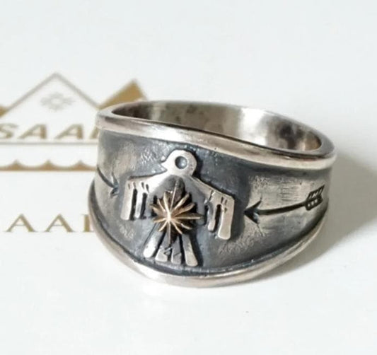 Thunderbird Ring, Native American Style, Thick Band, Engraved