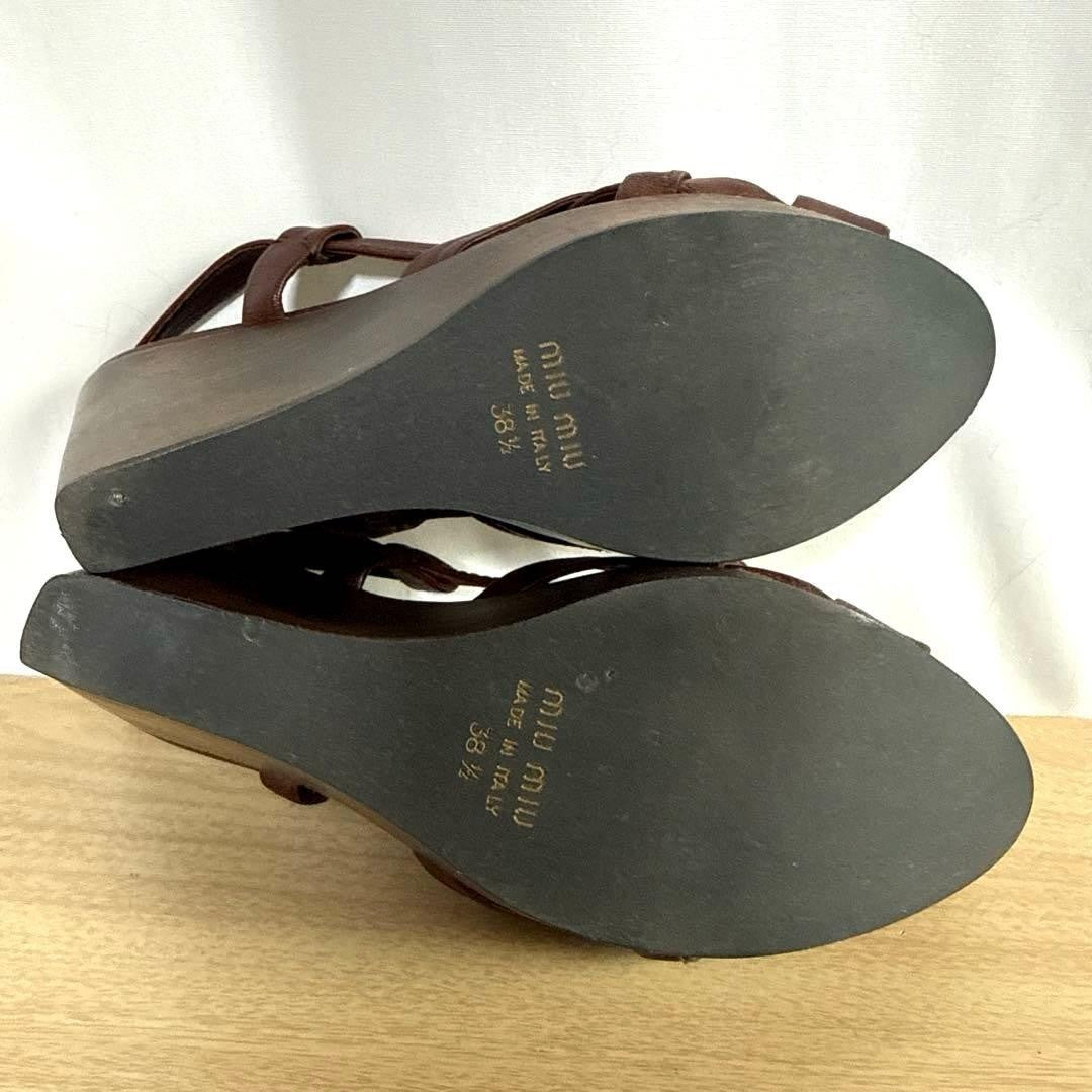 Rare Miu Miu Brown Leather Wedge Sandals 38.5 EU Beautiful Condition