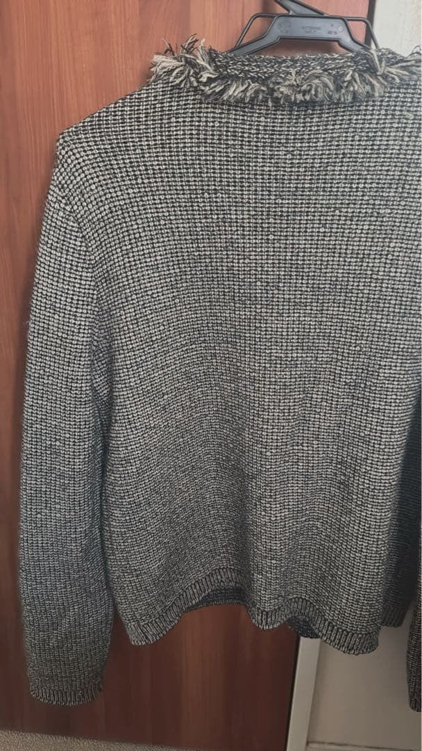 PRADA Cardigan Fringe Design Wool Black White Size S Stylish Chic