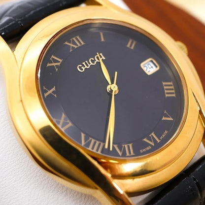 GUCCI 5400L Watch Gold Black Roman Dial Quartz Vintage Rare Authentic Working JP