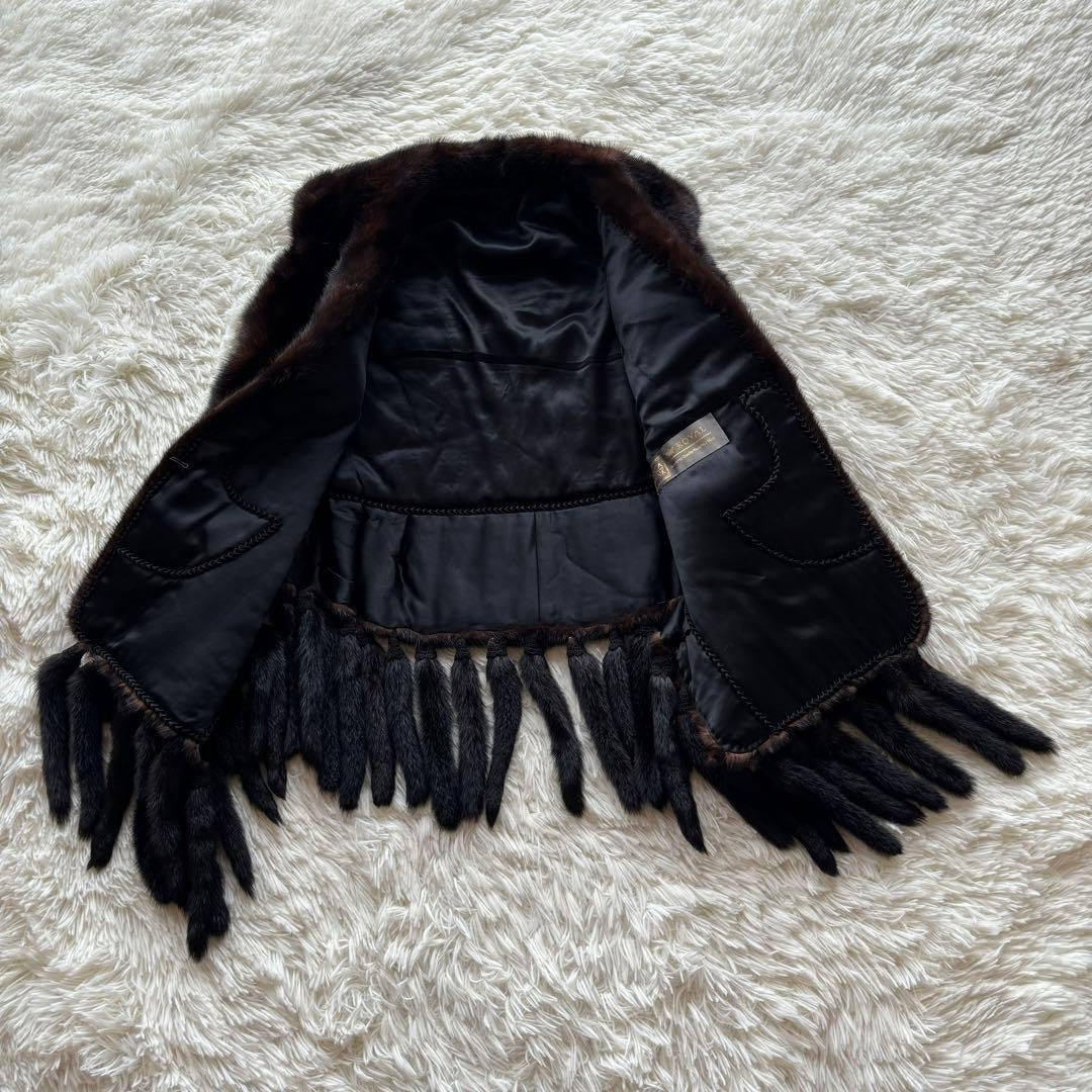 Rare SAGA MINK ROYAL Brown Fringe Shawl Poncho Large