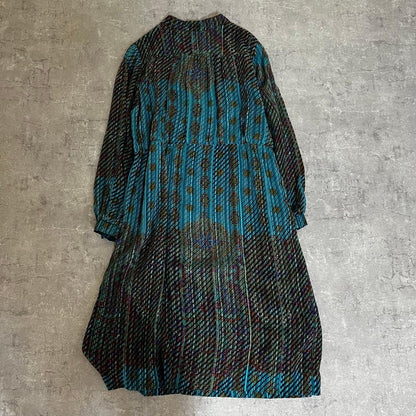 Turquoise diagonal stripe pattern long dress, all-over print, one size fits all