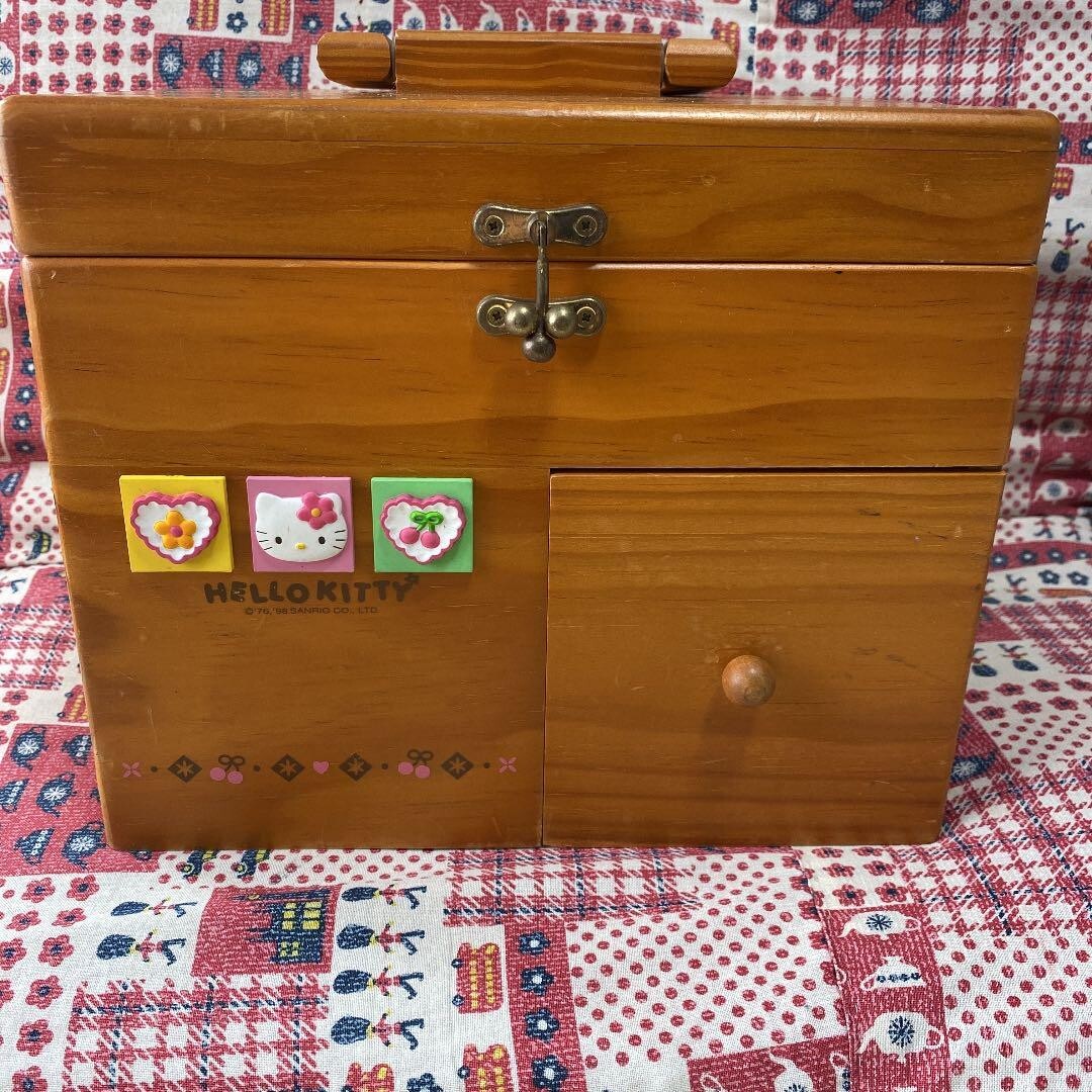 Sanrio 1998 Hello Kitty First Aid Kit Brown Wooden Box Vintage Used