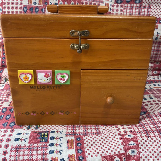 Sanrio 1998 Hello Kitty First Aid Kit Brown Wooden Box Vintage Used