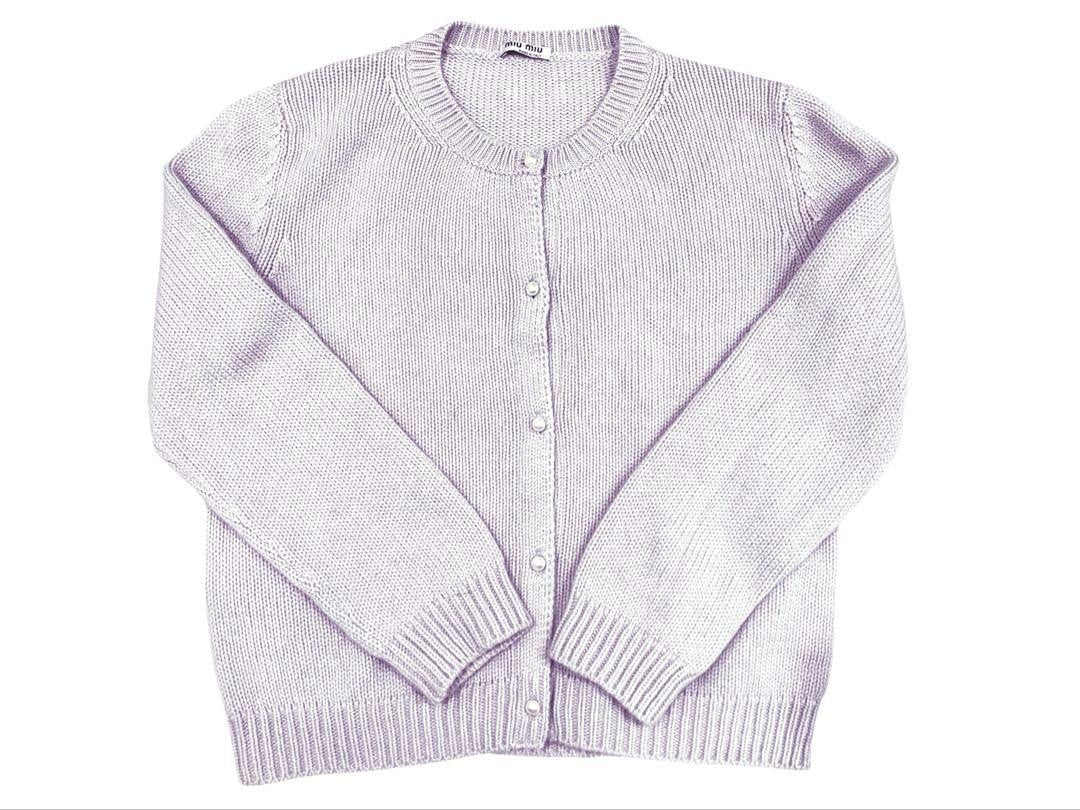 MIUMIU Pearl Button Cardigan Cashmere Lavender F/S from Japan