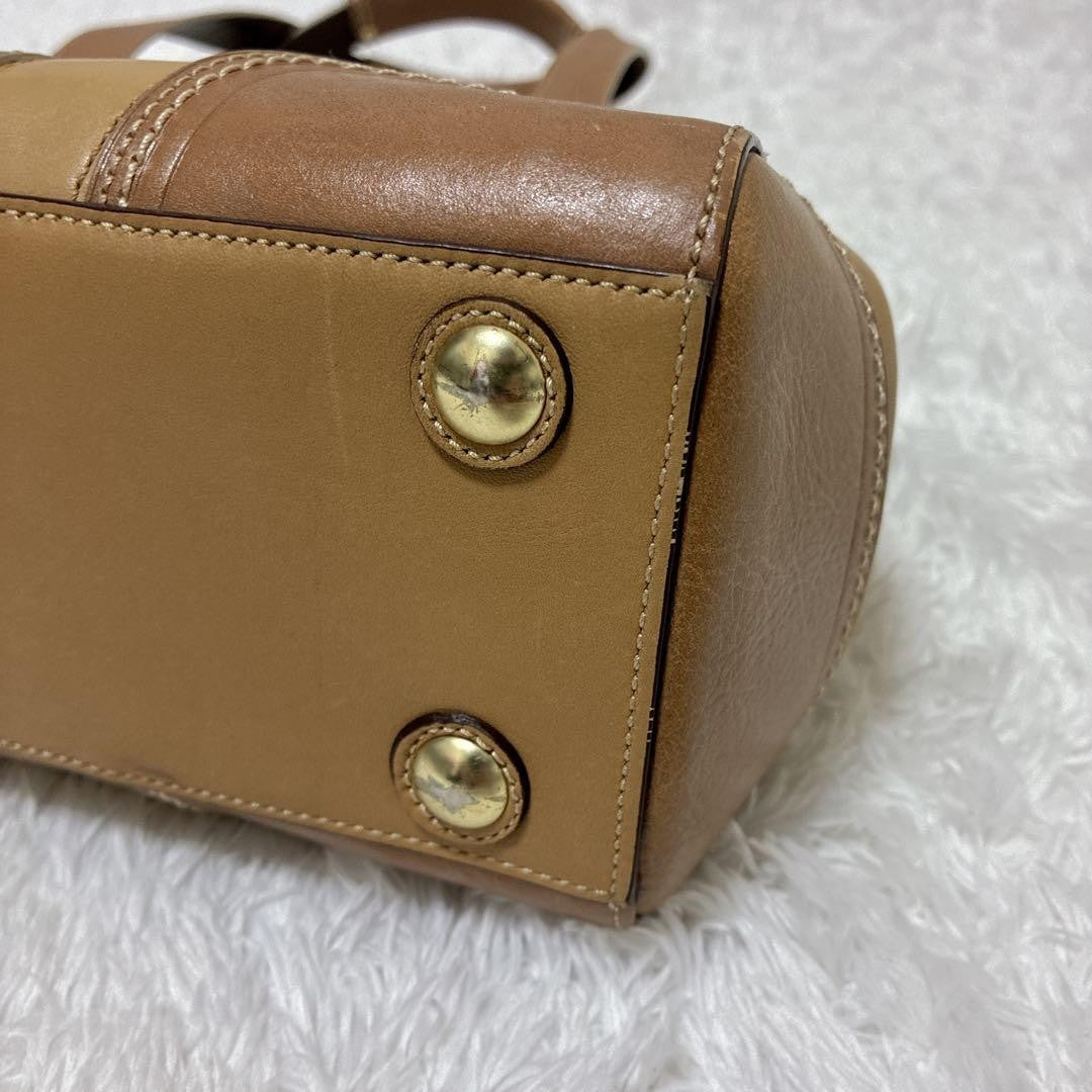 Coach Signature Hamptons Leather Tote Bag Brown Beige Vintage Authentic