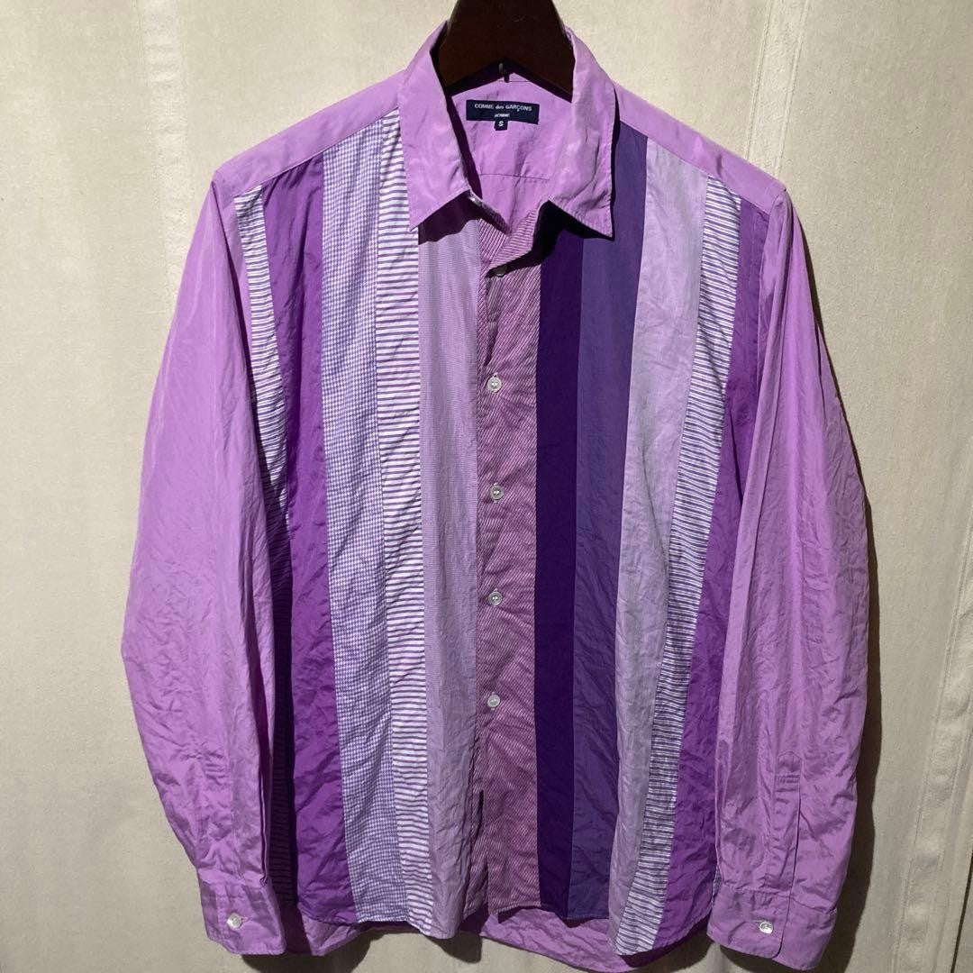 Comme Des Garçons Homme Long Sleeve Shirt Multi-Striped Patchwork Men Size JPN-S