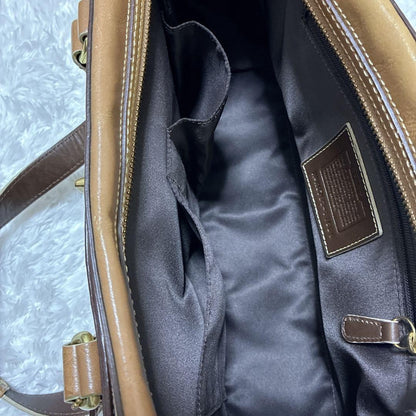 Coach Signature Hamptons Leather Tote Bag Brown Beige Vintage Authentic