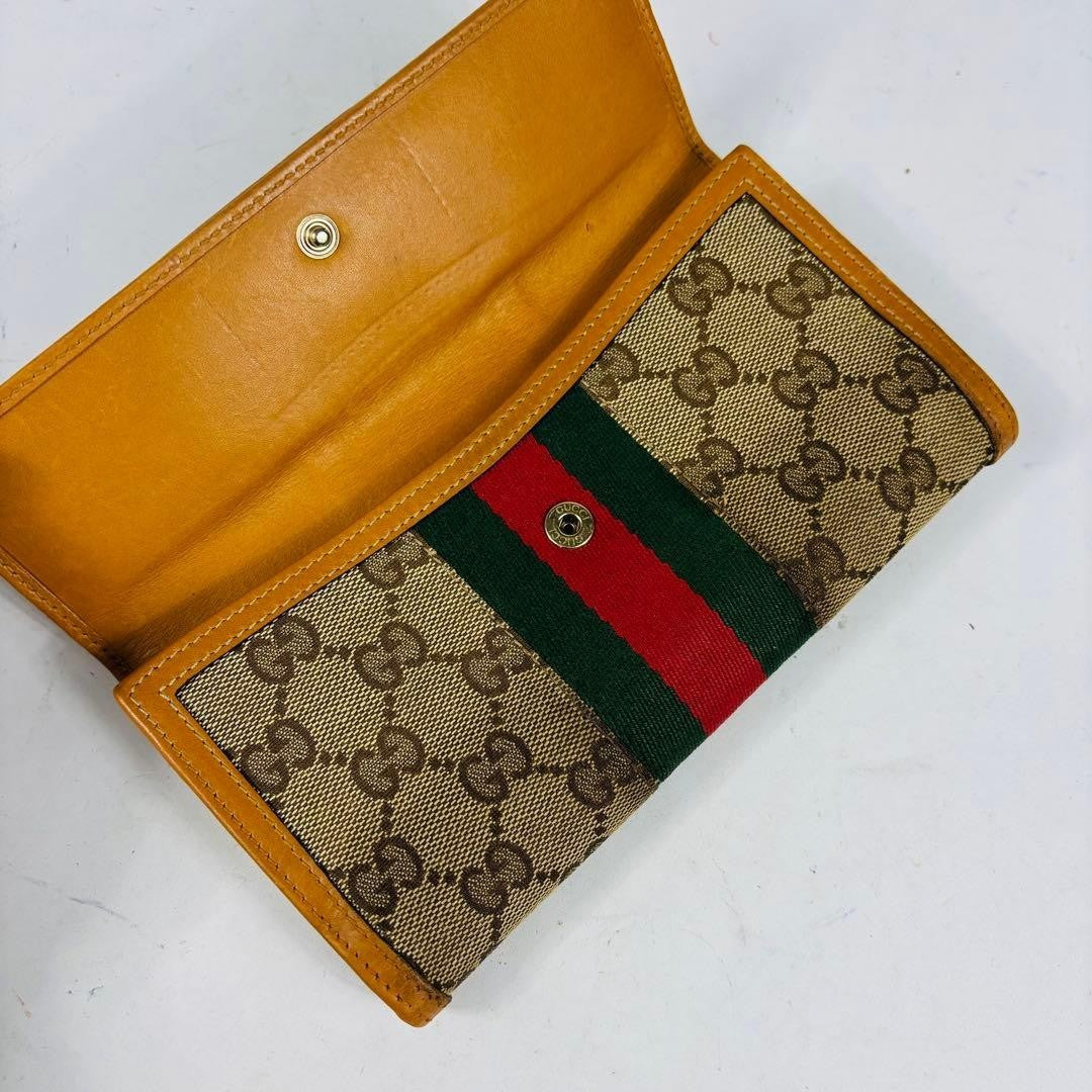 Gucci Long Wallet GG Hose bits Sherry Line Canvas Brown Authentic