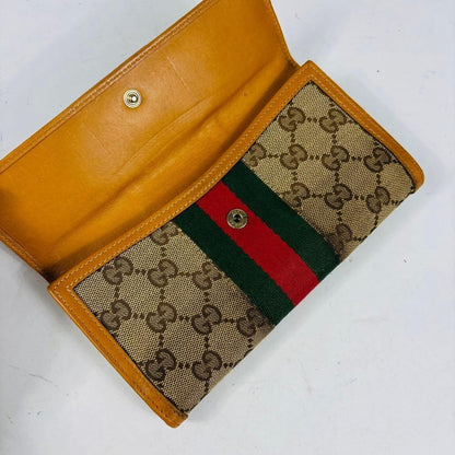 Gucci Long Wallet GG Hose bits Sherry Line Canvas Brown Authentic