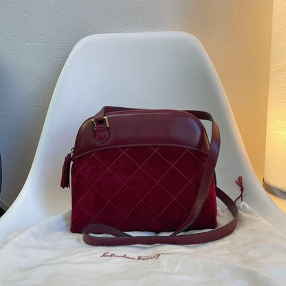 Ferragamo Suede Shoulder Bag Red Women Made in Italy Authentic from JAPAN